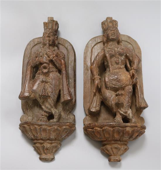 Two 19th century hand carved Indian statuettes height 29cm